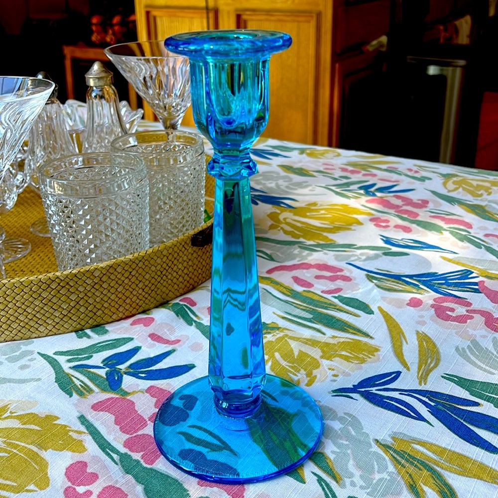 One vintage blue candle stick